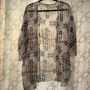 Geometric Print Open Cardigan